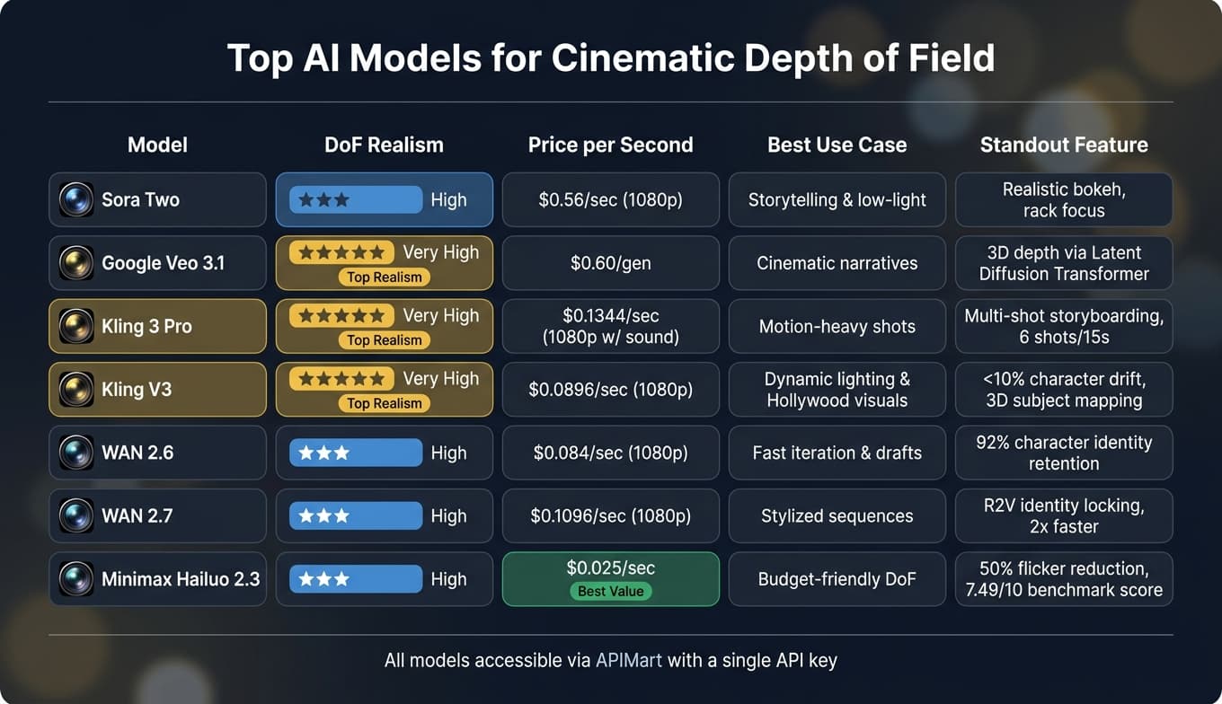 Top AI Models for Cinematic Depth of Field: Features & Pricing Compared
