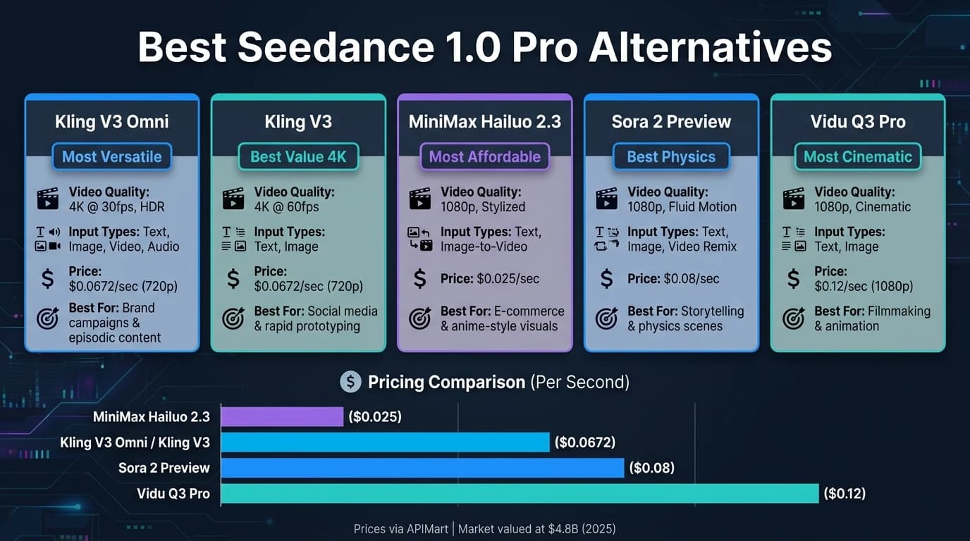 Mejores alternativas a Seedance 1.0 Pro: comparativa lado a lado 2025