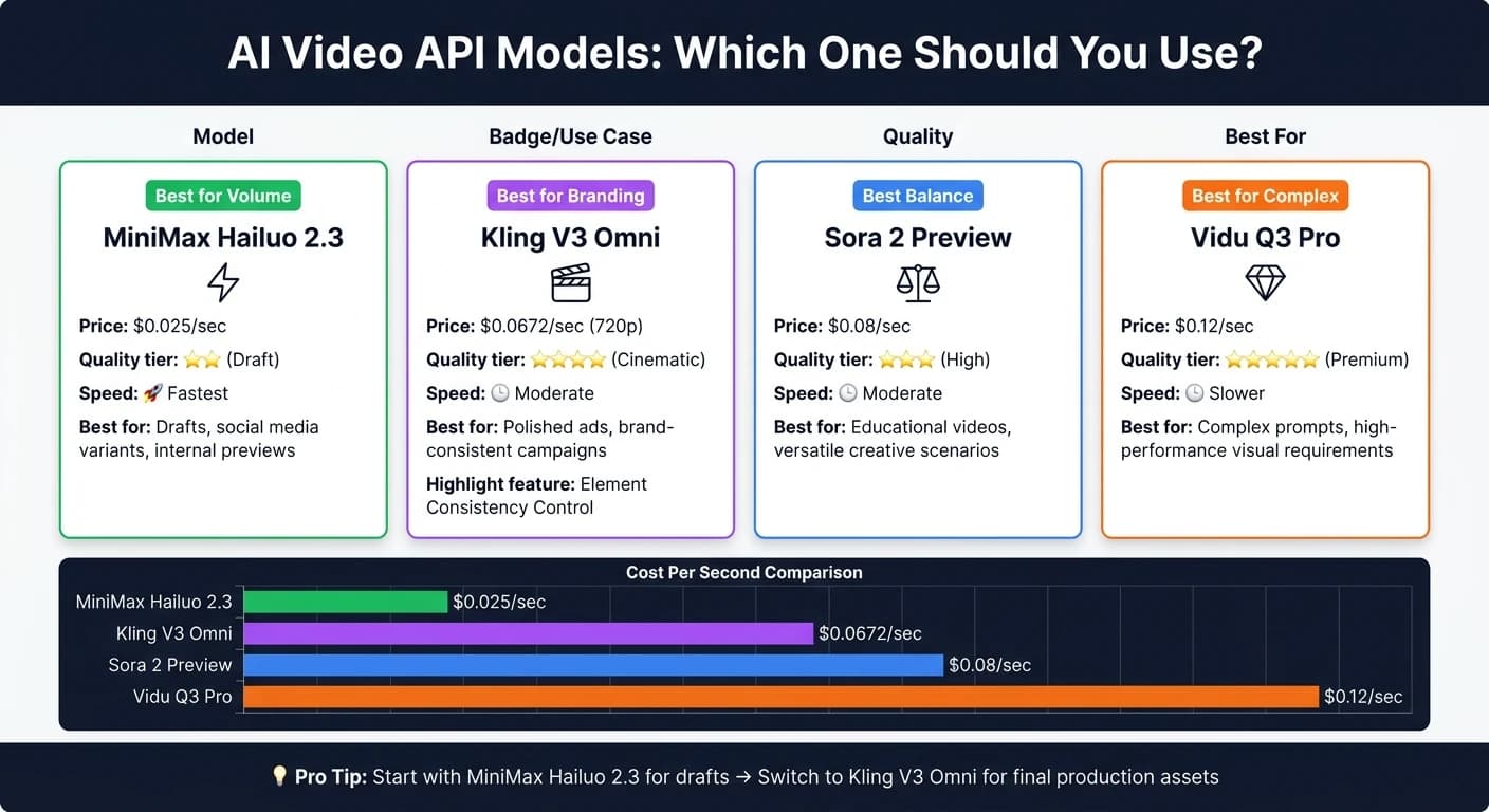 AI Video API Models Compared: Cost, Quality & Best Use Cases