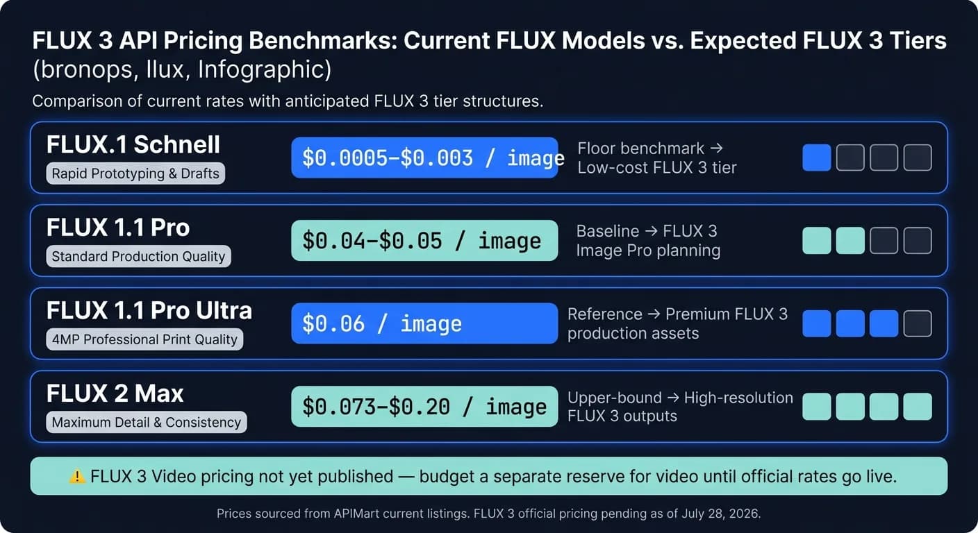 Benchmarks für FLUX 3 API-Preise: Aktuelle FLUX-Modelle im Vergleich zu erwarteten FLUX 3-Stufen