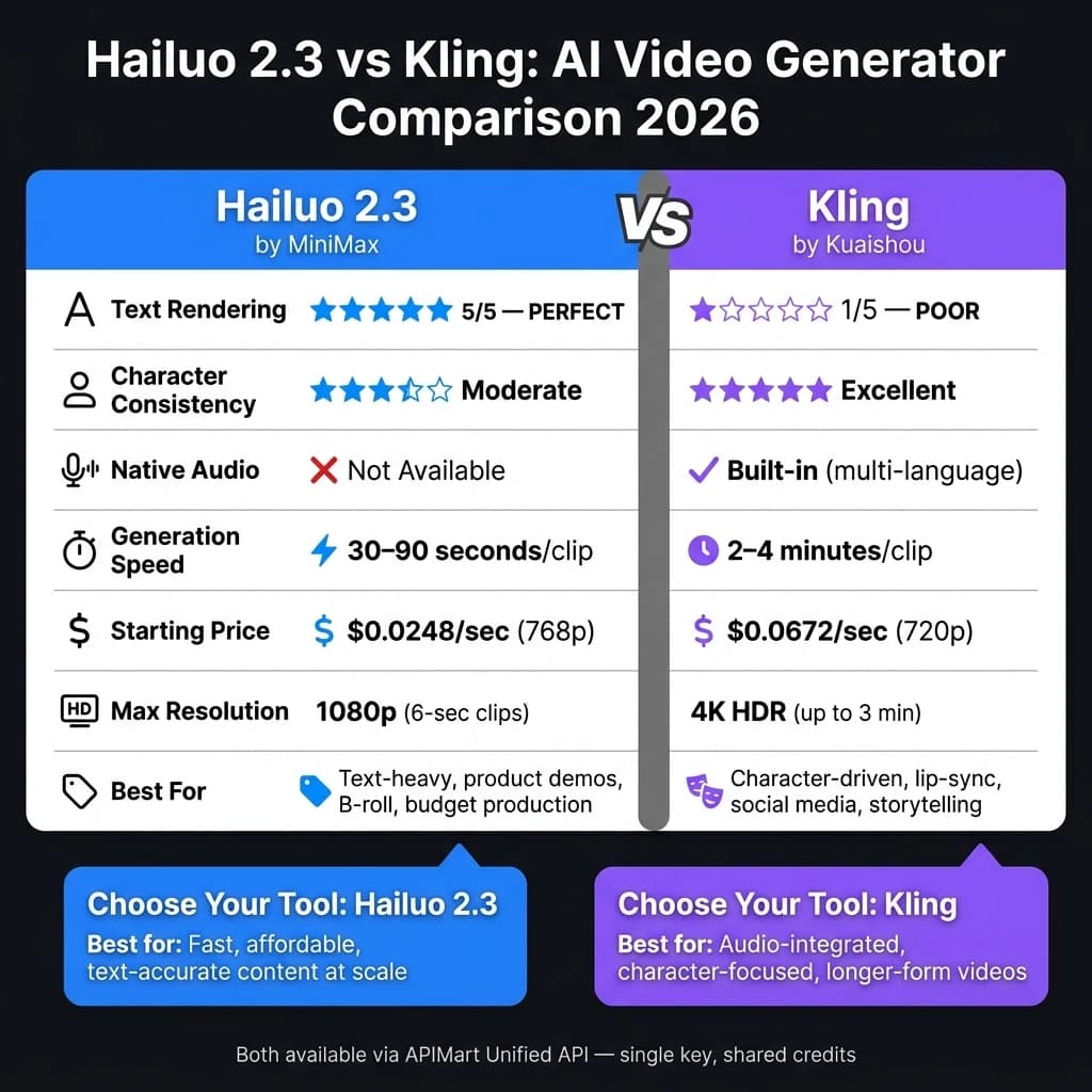 Hailuo 2.3 vs Kling: 2026 AI 영상 생성기 비교