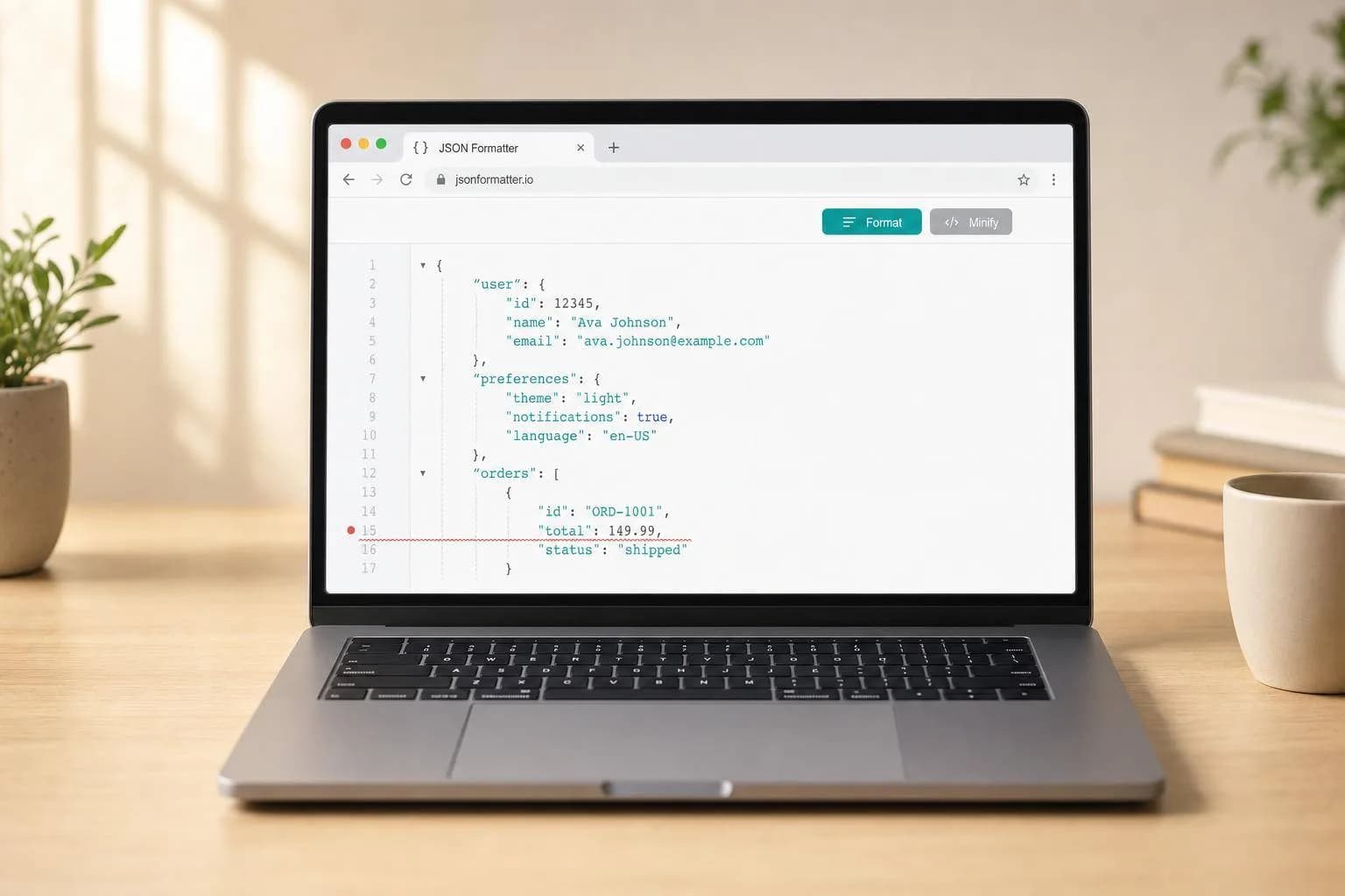 Formateur, validateur et visualiseur d'arbre JSON