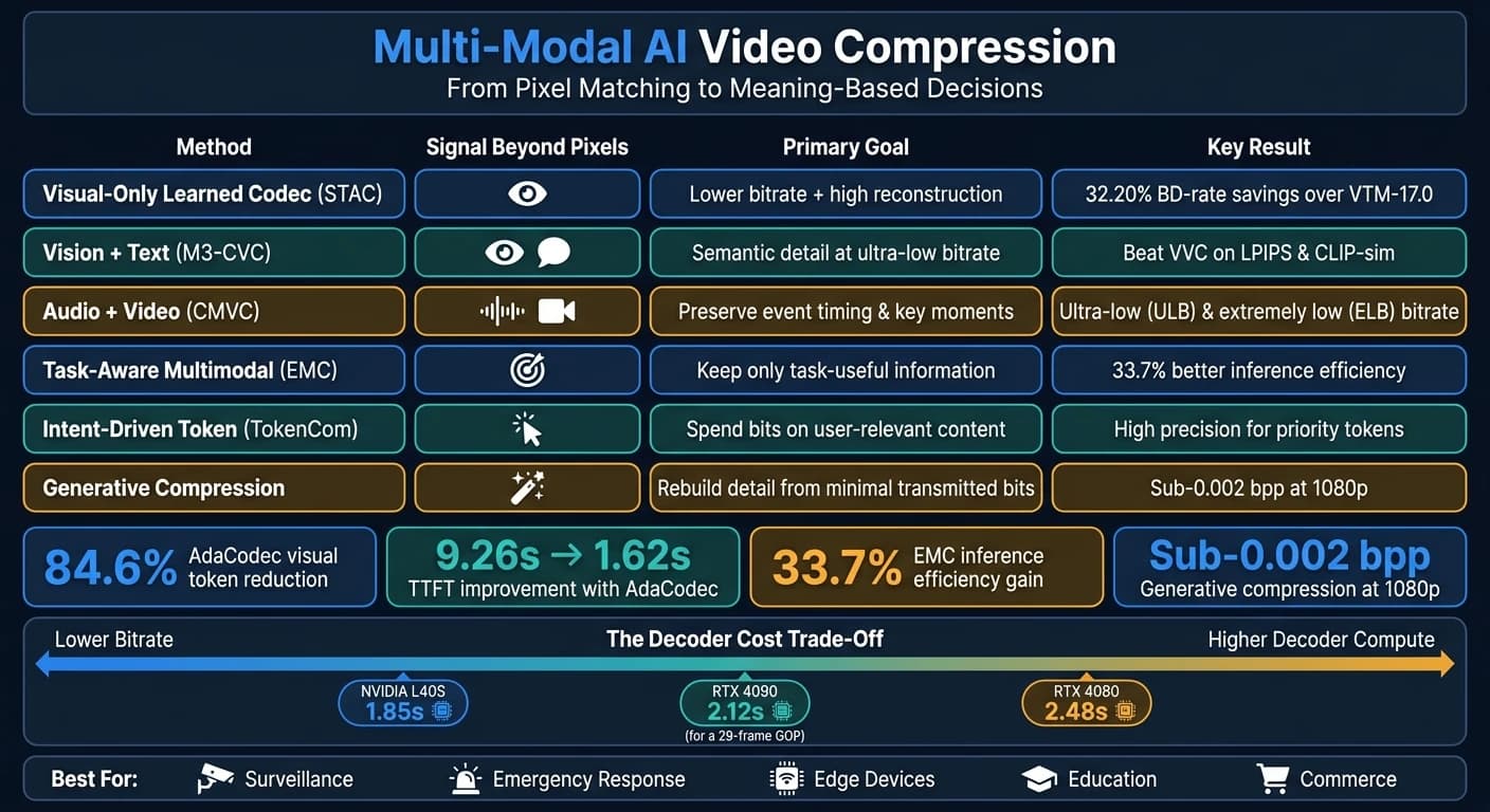 マルチモーダル AI 動画圧縮：手法、指標、トレードオフ