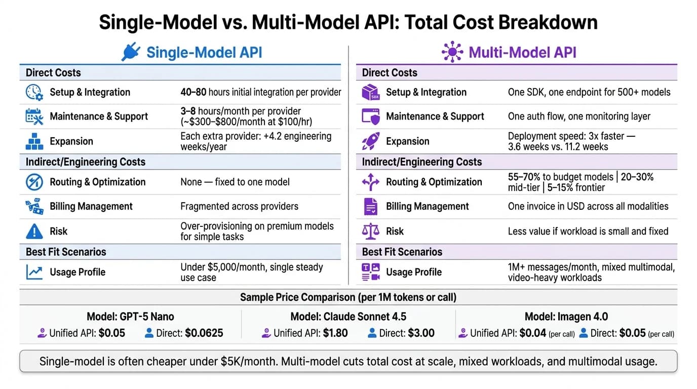 Modelo Único vs. API Multimodelo: Comparação de Custo Total
