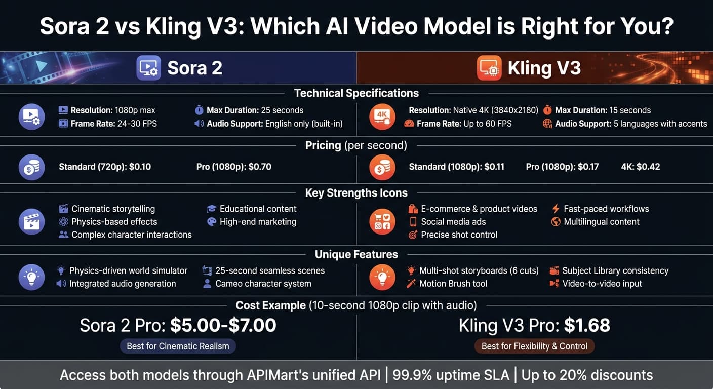 Sora 2 と Kling V3 のAI動画モデル比較チャート