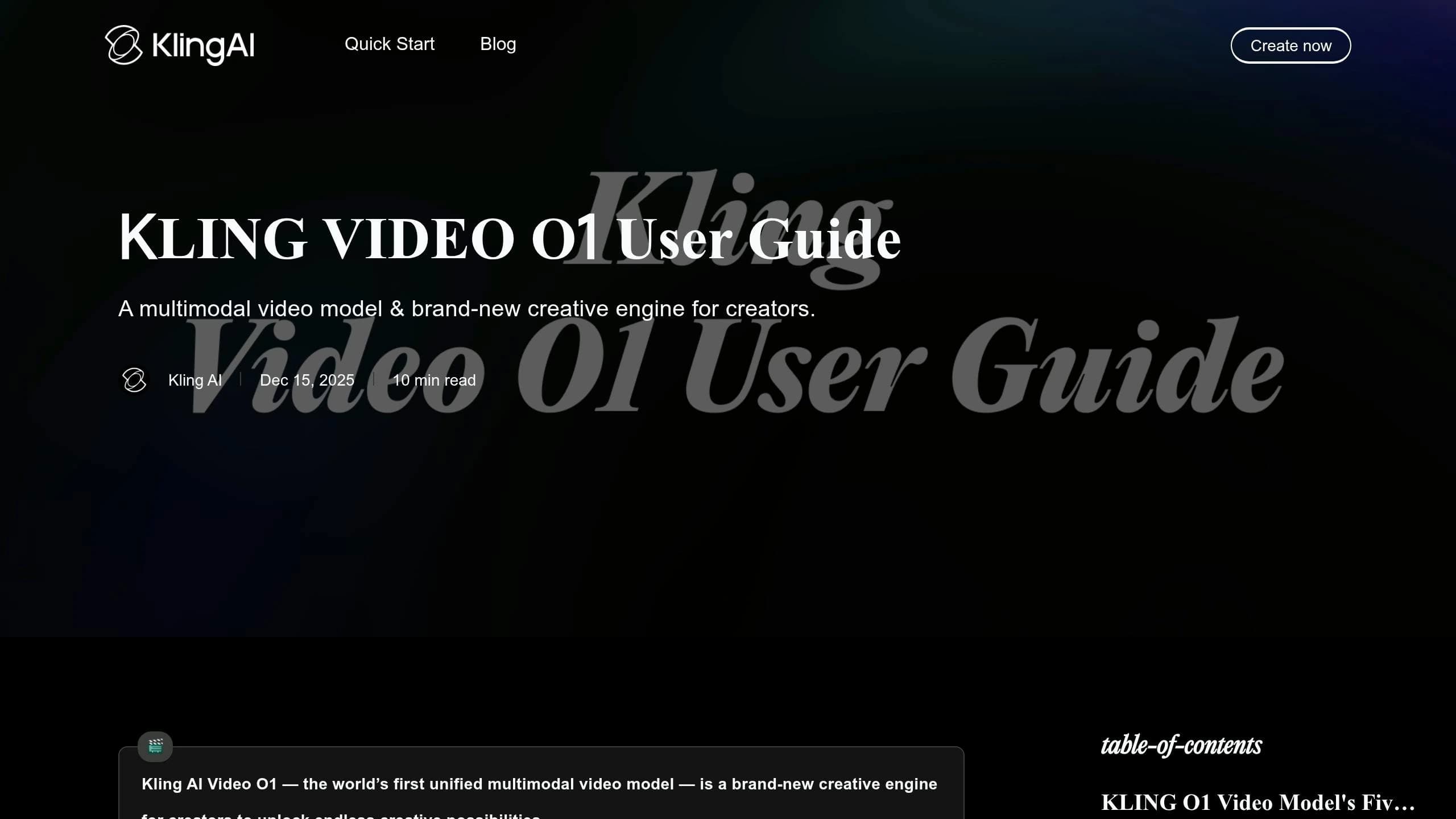 Kling Video O1 cinematic AI video generation output sample