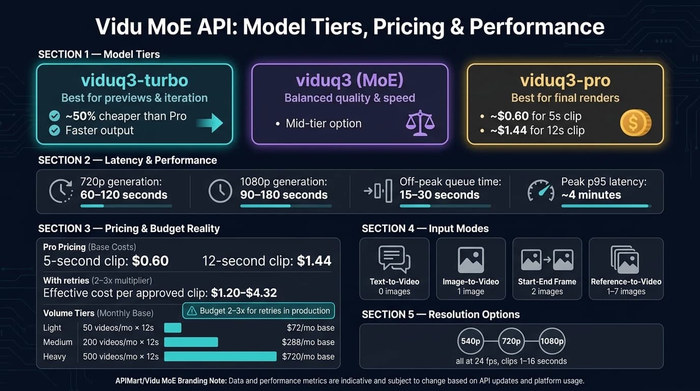 Vidu MoE API: Model Tiers, Pricing & Performance at a Glance