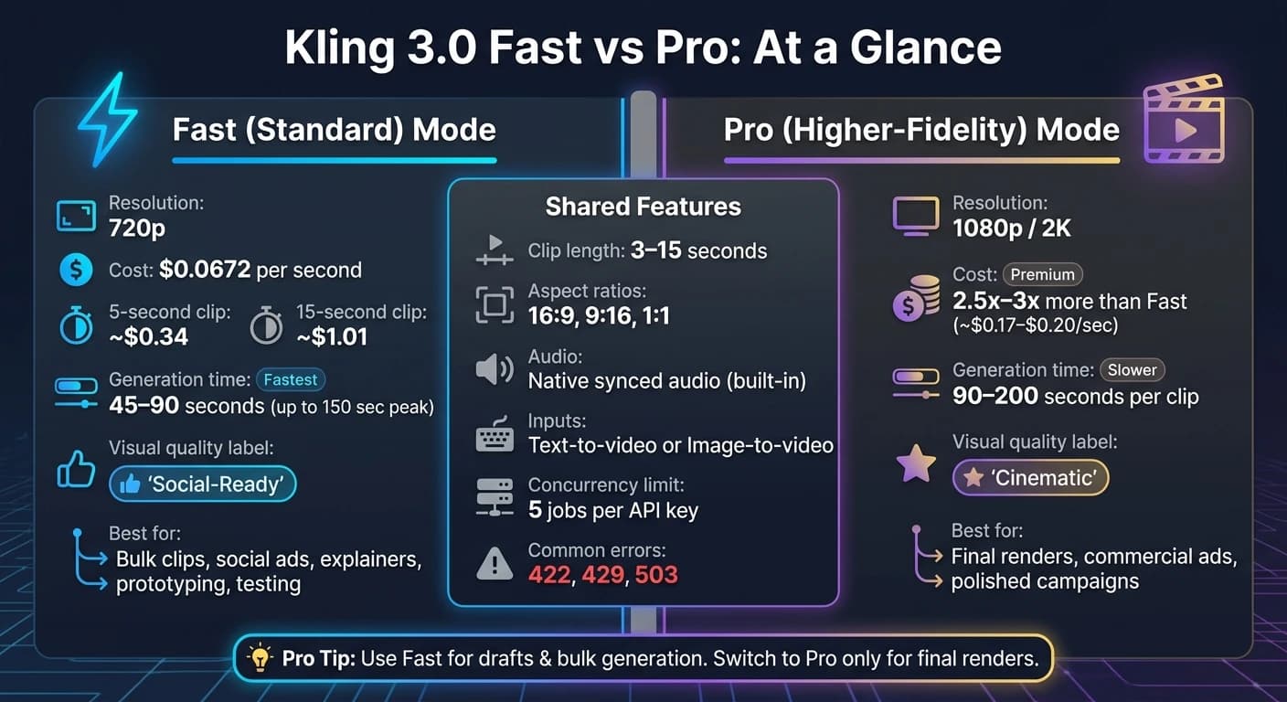 Kling 3.0 Fast vs Pro: Cost, Speed & Quality Comparison