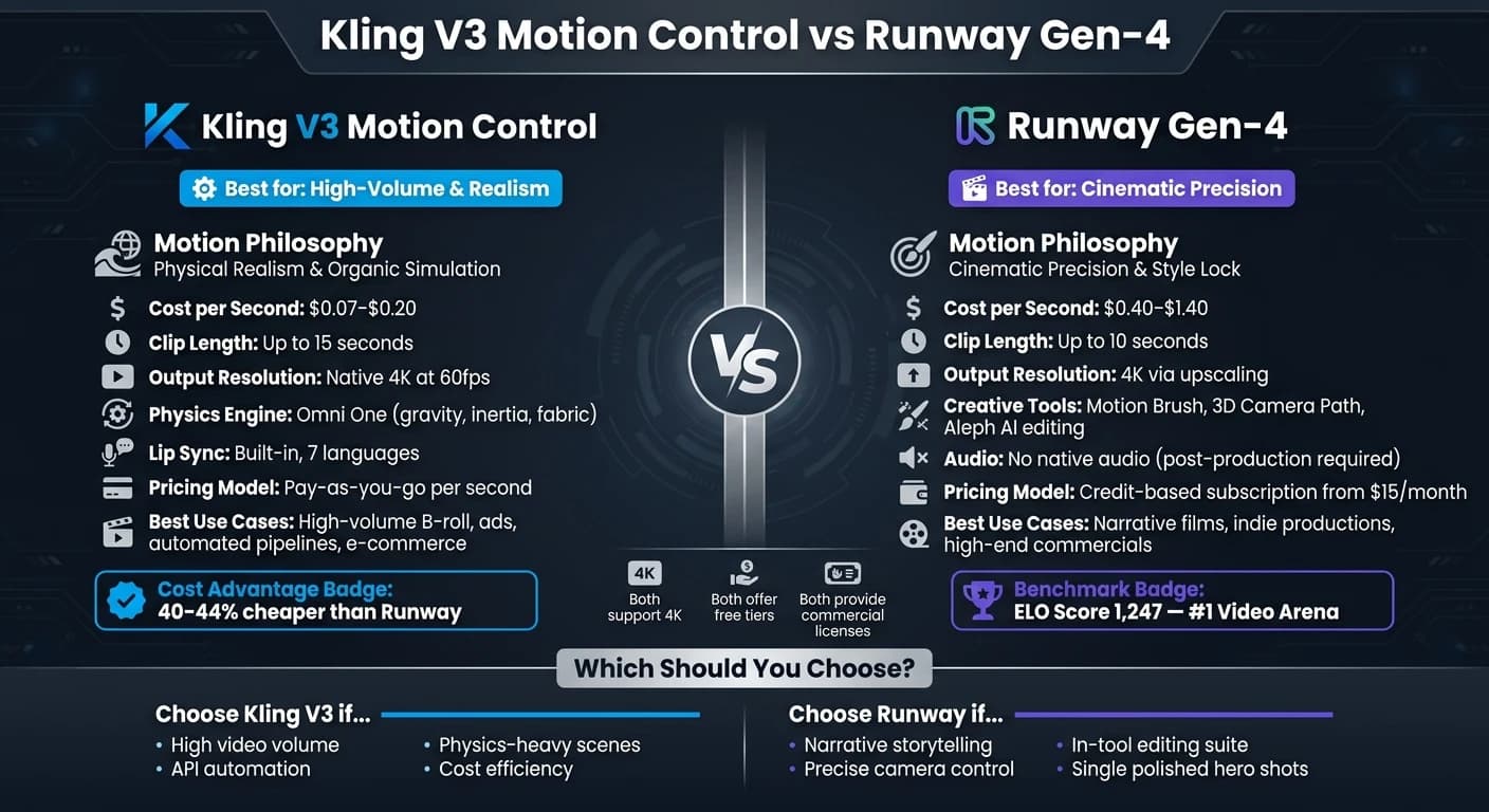 Kling V3 vs Runway Gen-4: Motion-Control-KI-Vergleich