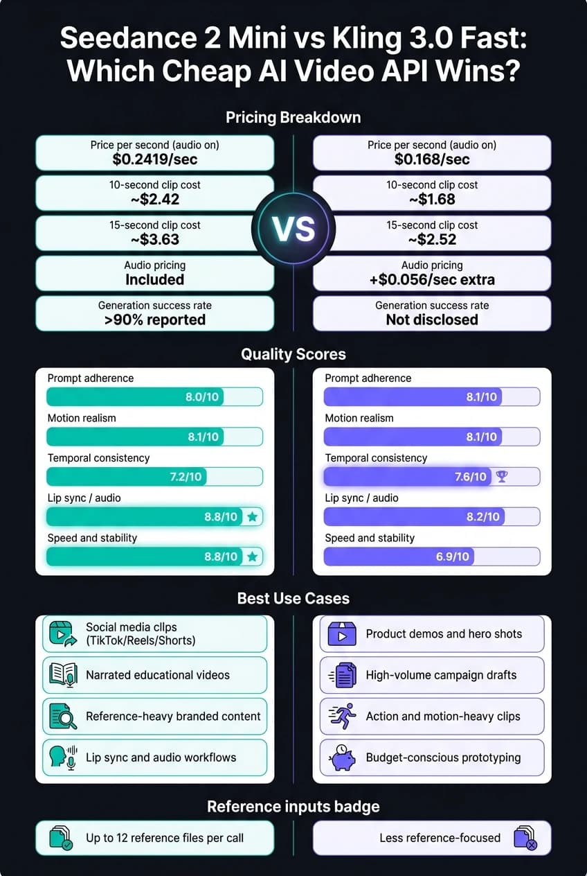 Seedance 2 Mini vs Kling 3.0 Fast: AI Video API Comparison